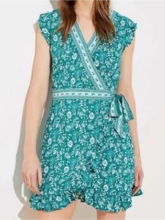 LOFT Dresses & Skirts - LOFT Teal Green Floral Wrap Dress/Romper